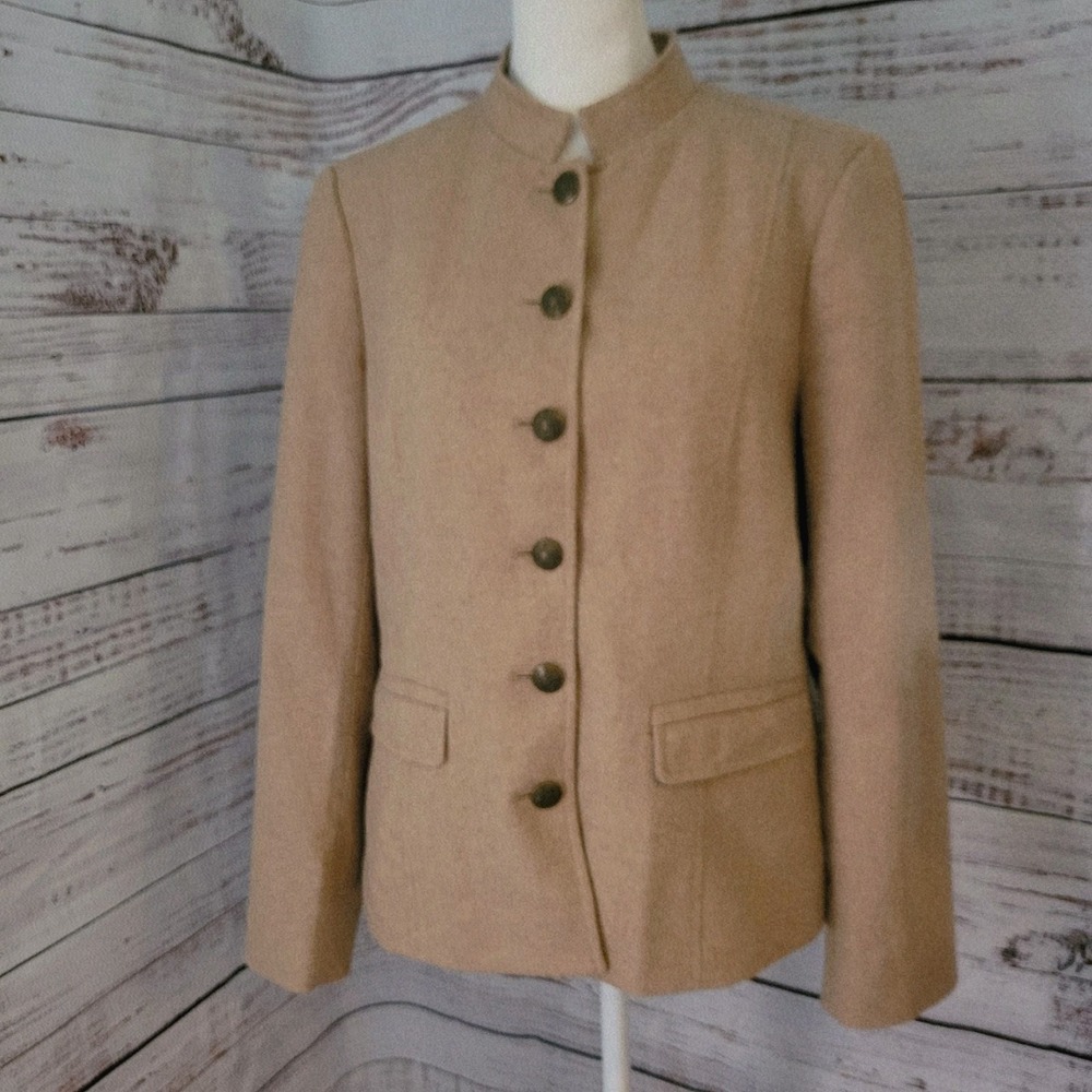 Banana Republic Women's Wool Blend Tweed Jacket Small High Neck Blazer Neutral